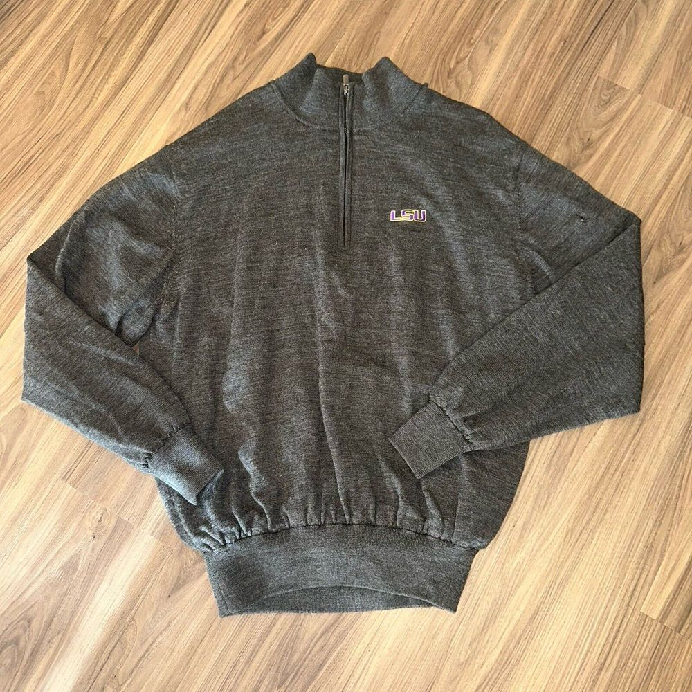 FootJoy FJ Men M Gray LSU Wool 1/4 Zip Lined Performance Sweater WIND STOPPER‎